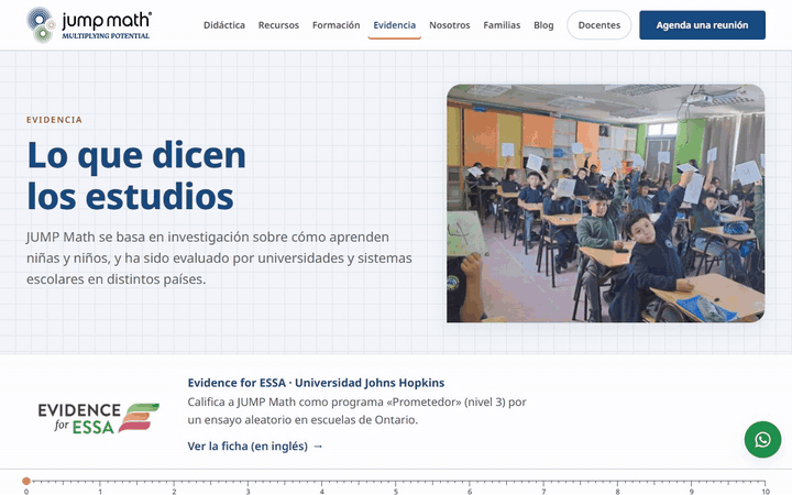 La tabla de estudios de la sección Evidencia, filtrada por país